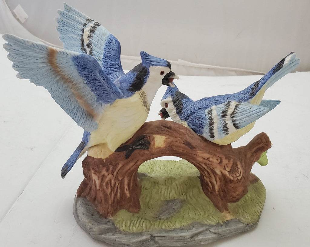 Wellington Collection Porcelain Bisque Pair of Blue Jays Figurine 7" X 8"