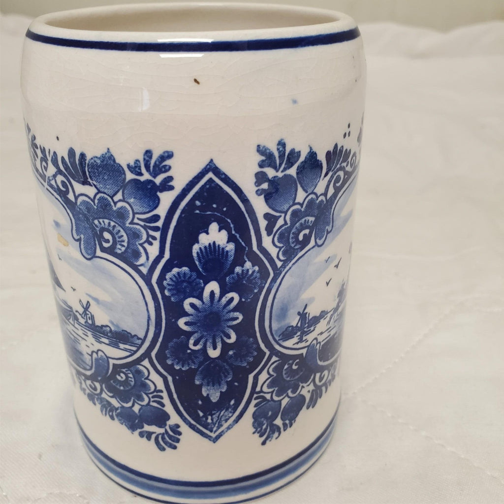 Delft Blue Windmill & Sailboat Hand Painted Beer Mug Stein