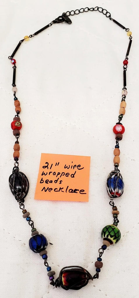 21" Wire Wrapped Beads Necklace