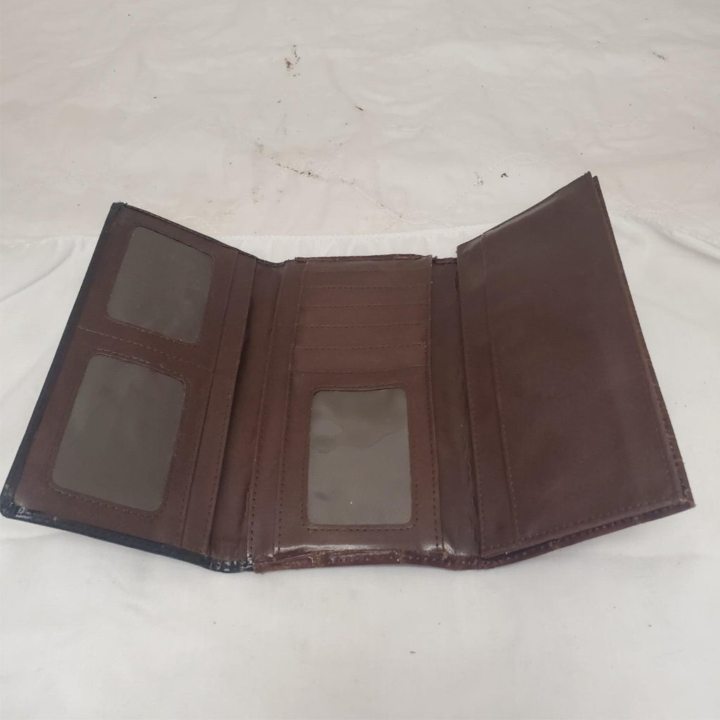 Vintage Embossed Genuine Leather Wallet for Women – Natural Brown – Handmade Art