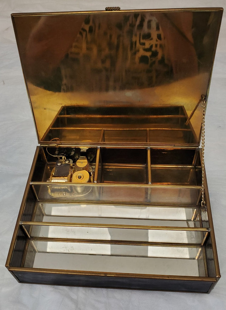 Africa Map Travel Music Box 7" Storage Case Mirror Sound Jewelry Container