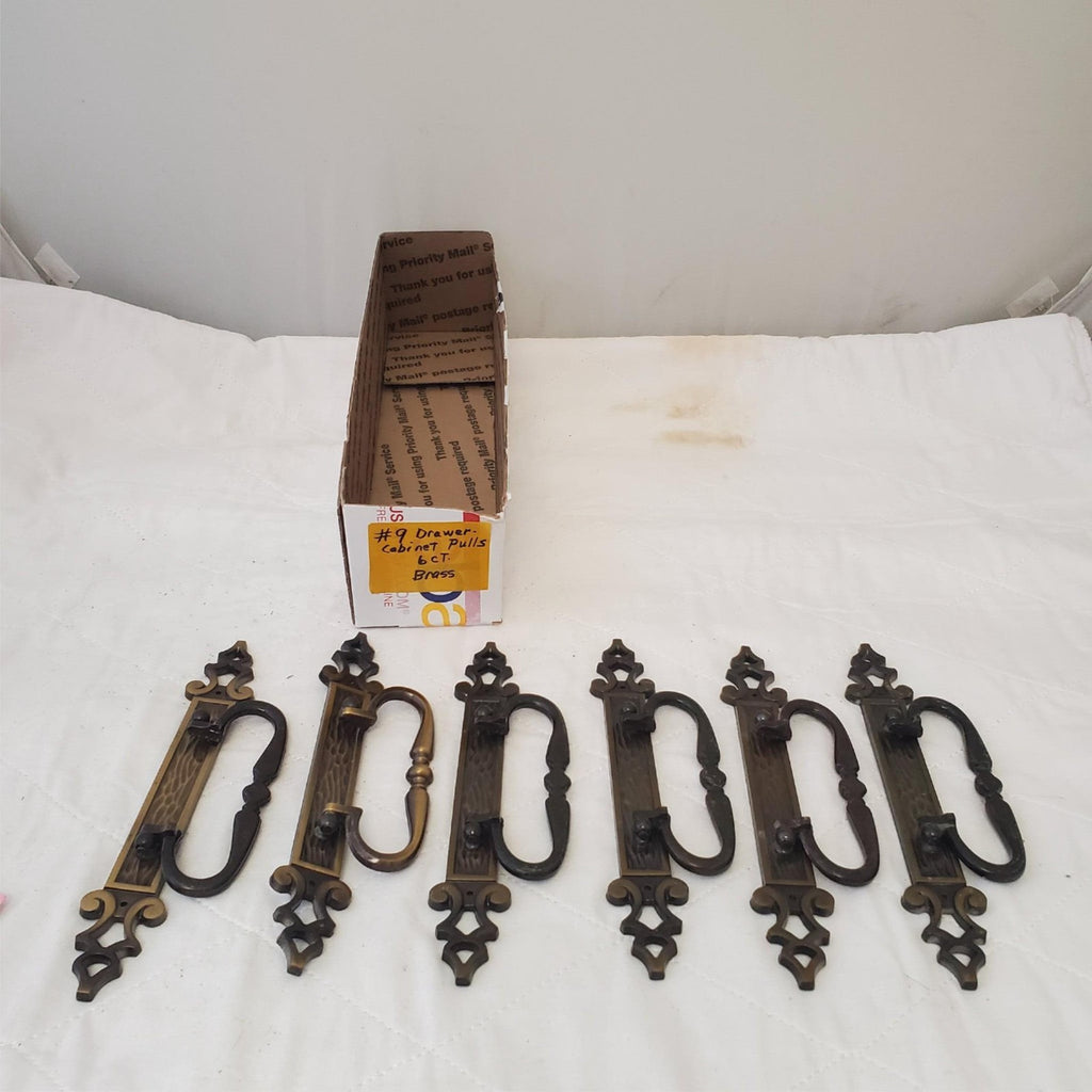 Lot of 6 Vintage Brass Drawer Pulls Bail Pull Swing Handle #9