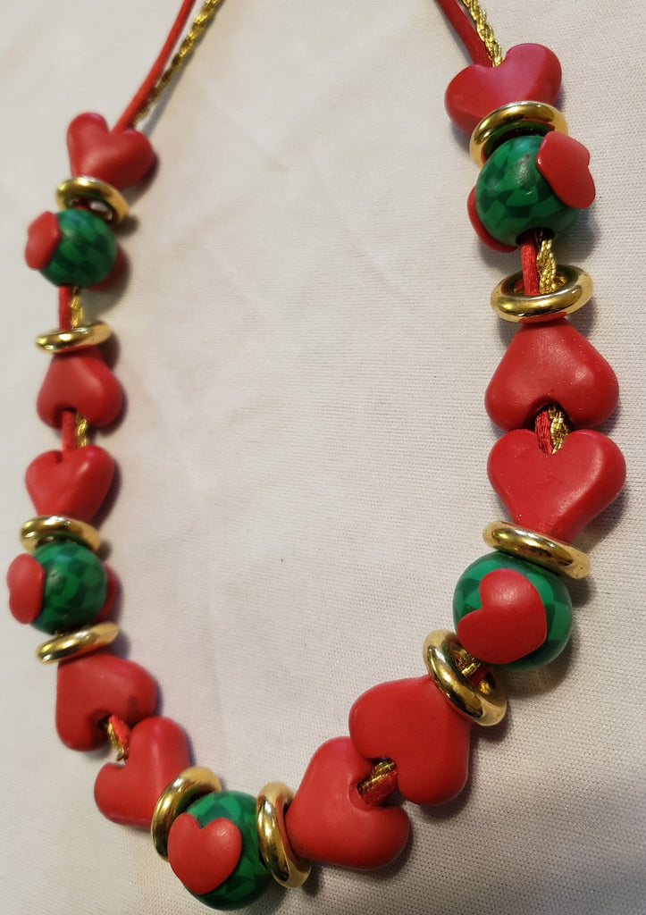 Vintage Handmade Polymer Clay Millefiori Red Hearts Design Necklace