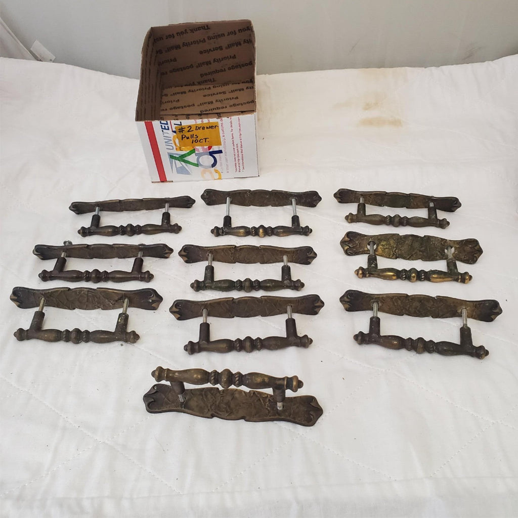Lot of 10 Vintage Brass Amerock Carriage Cabinet Drawer Pulls w/ Back Plates #2