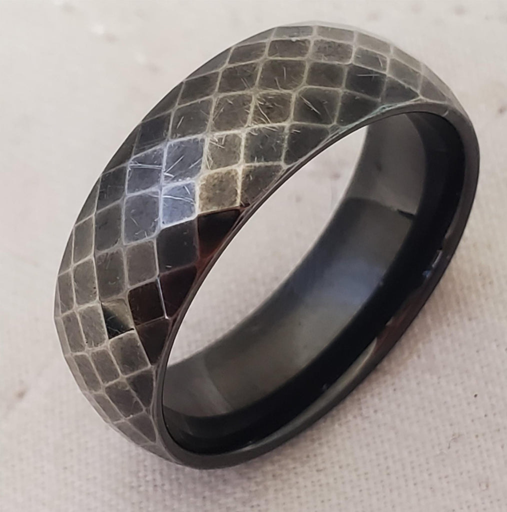 Crosshatch Pattern Tungsten Ring