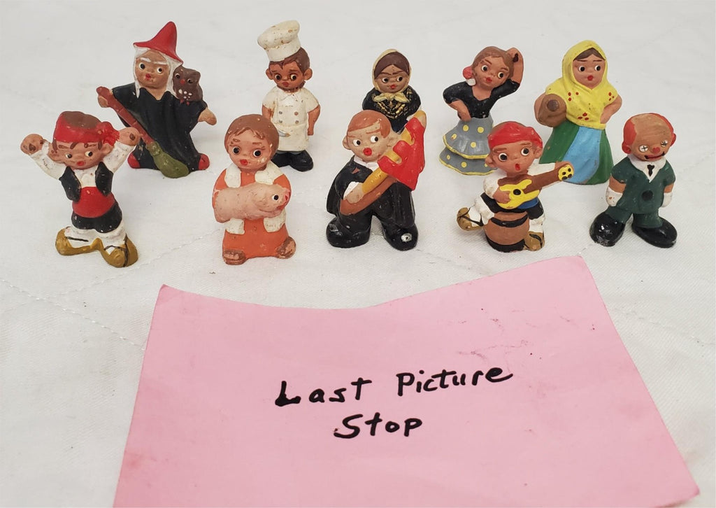 Lot of 10 Vintage Terra Cotta Miniature Spanish Mud People Figurines