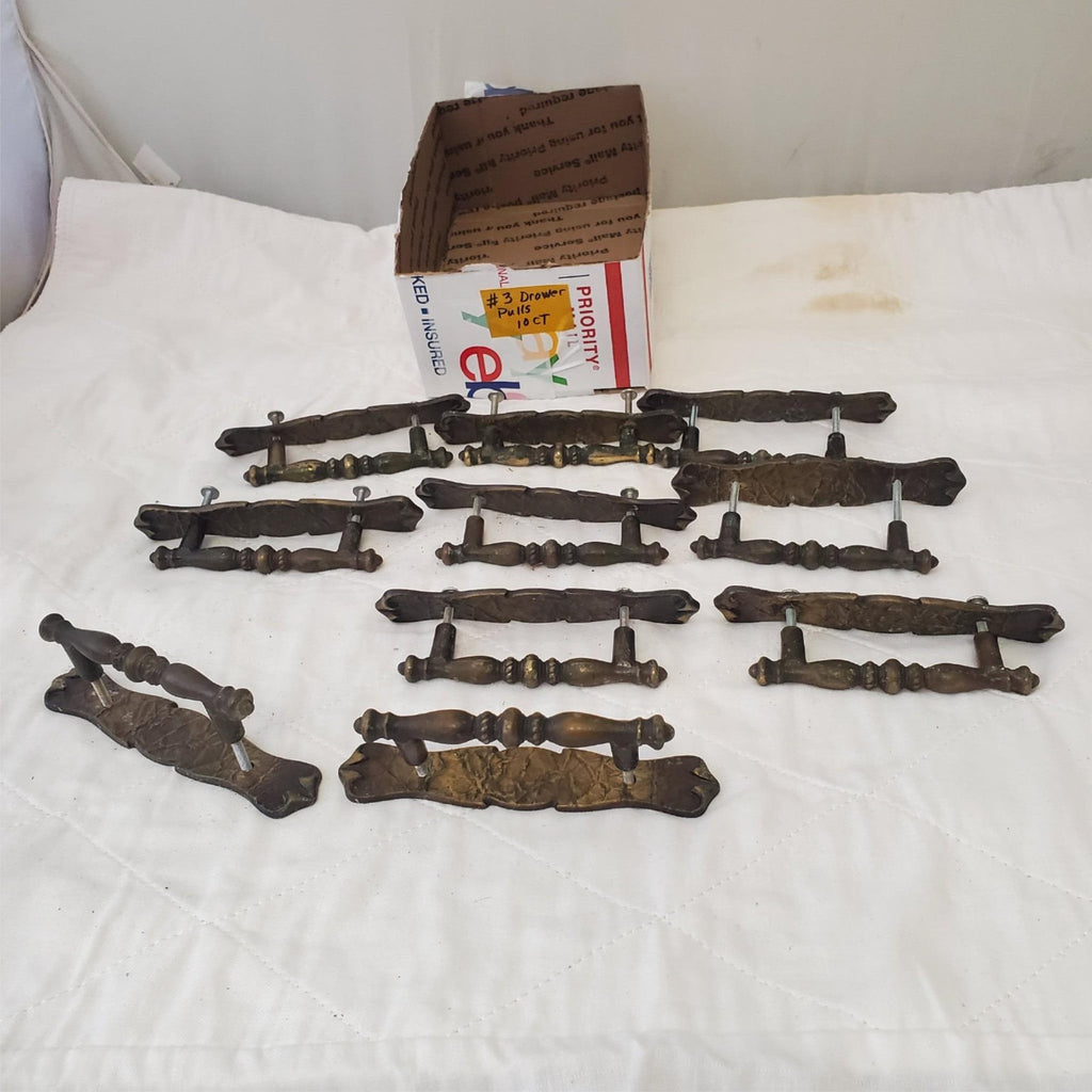 Lot of 10 Vintage Brass Amerock Carriage Cabinet Drawer Pulls w/ Back Plates #3