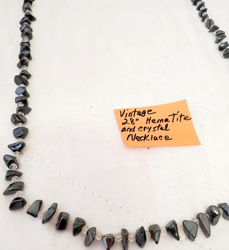 28" Vintage Crystal and Hematite Chips Necklace