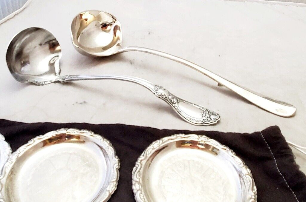 Vintage Eton Silver Plate Ladle Gravy Spoons and Plates