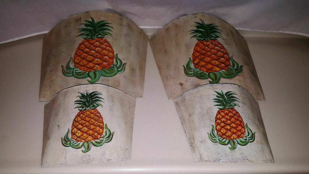 Set of 4 Pineapple Tropical Hawaiian Theme Tin Wall Hanging Plant Holders