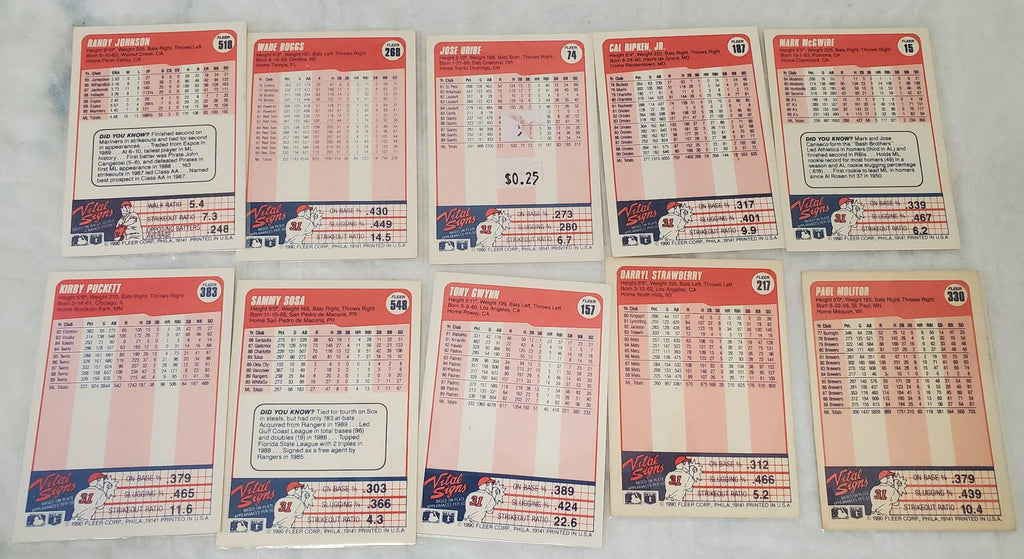 Vintage 1990 Fleer Most Valuable Baseball Trading Cards Lot Of 10