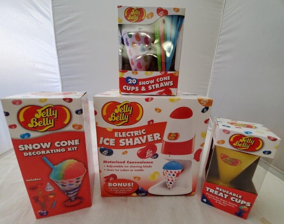 New! Jelly Belly Snow Cone Cups & Straws Decorating Kit Electric Ice Shaver