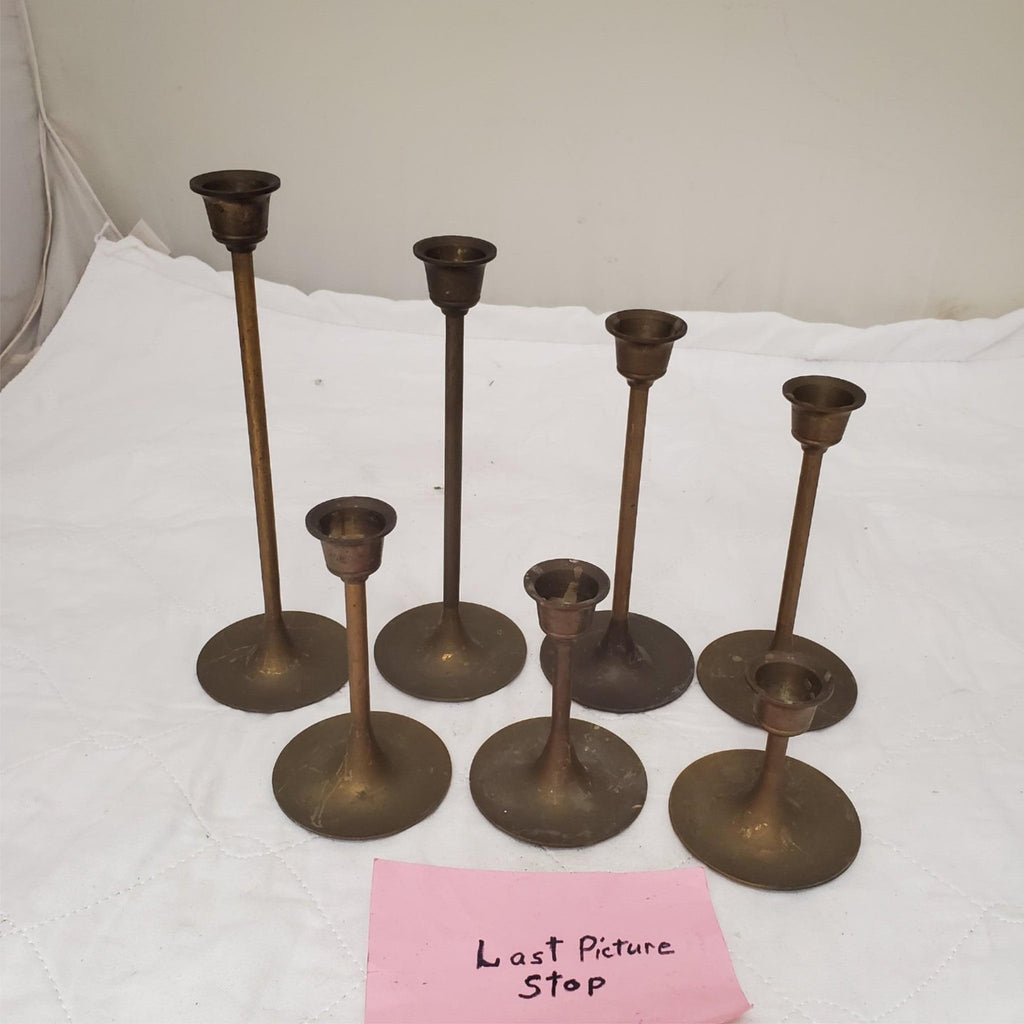 Set of 7 Vintage Brass Taper Candlestick Holders