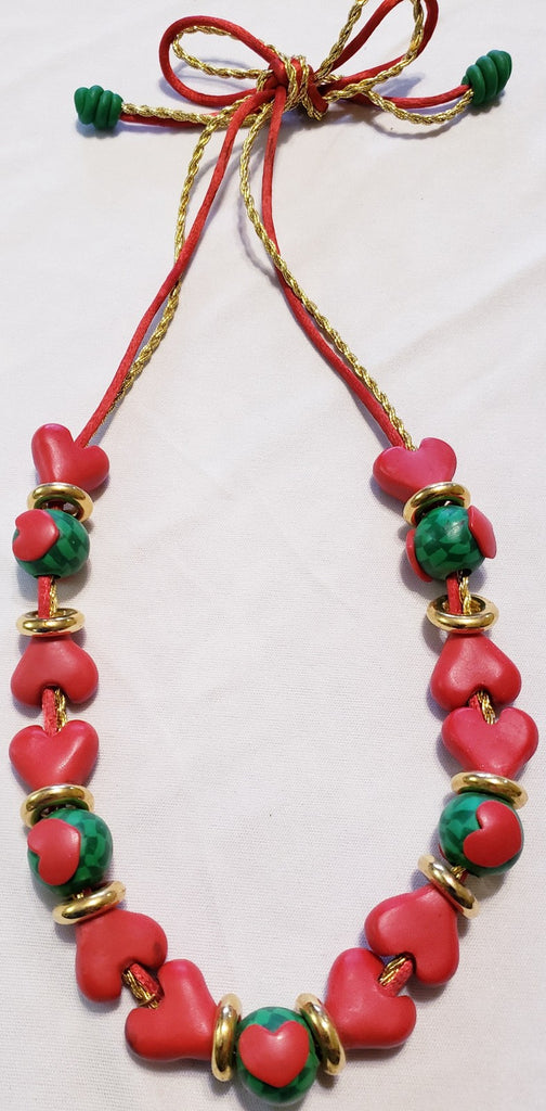 Vintage Handmade Polymer Clay Millefiori Red Hearts Design Necklace