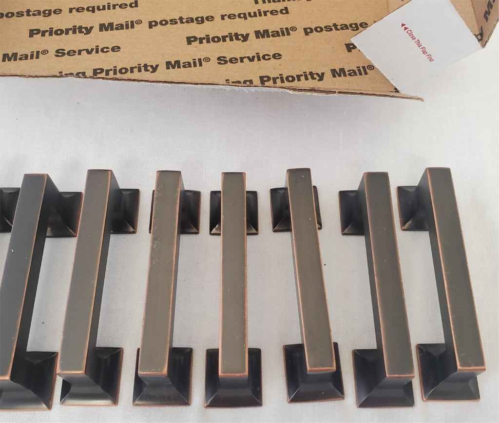 Lot of 11 Square Solid Metal Copper Black 4" Long Drawer Pulls Handles