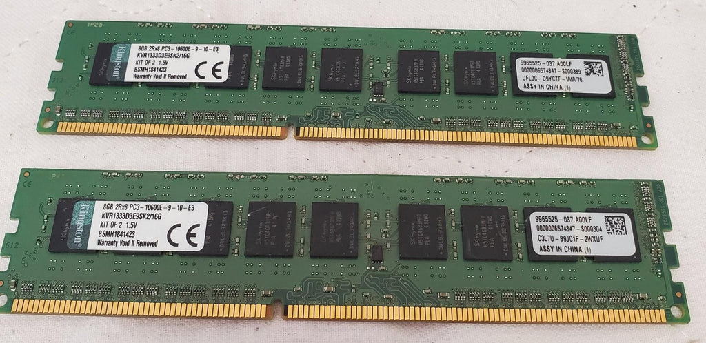 Lot of 2 KingSton 16GB KVR1333D3E9SK2 Micron 8GB PC3-10600E-9-10-E3 Memory RAM