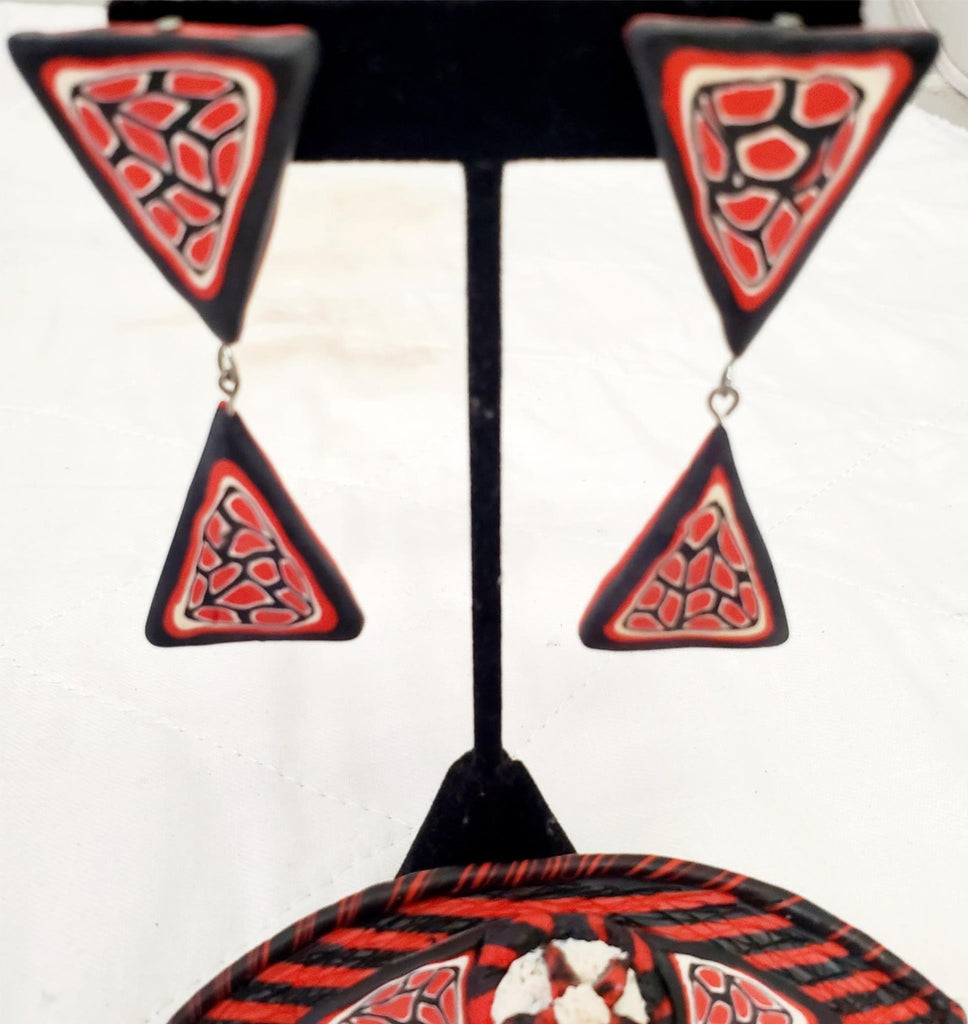 Millefiori Polymer Clay Pin and Earrings with Stand