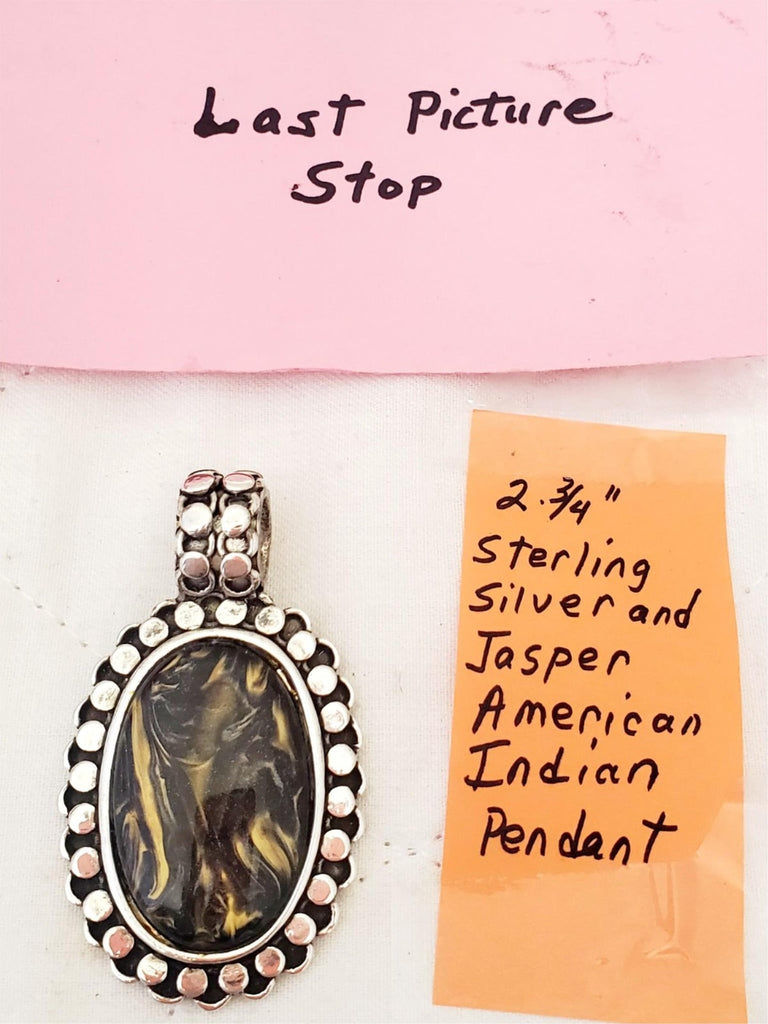 2 3/4" Sterling Silver and Jasper American Indian Pendant