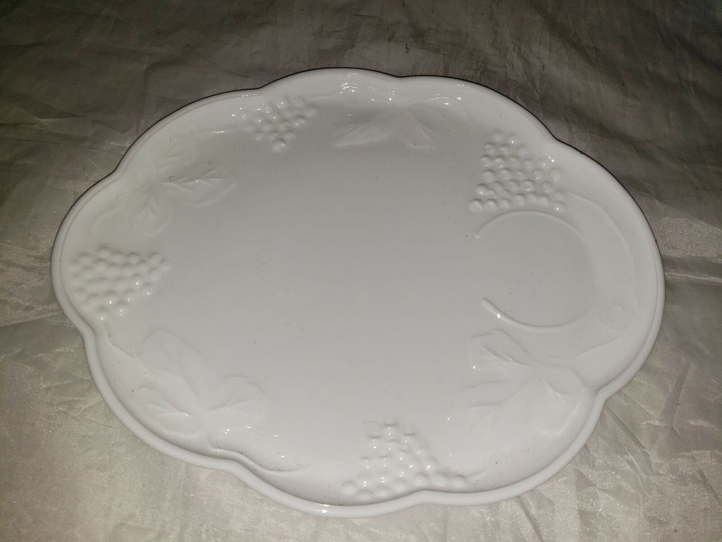 White Milk Glass Snack Luncheon Plate and Cup With Grape Pattern
