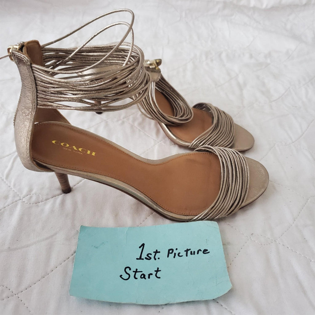 Coach Manya Size 8.5B Kitten Heel Super Soft Metallic In Napa Leather Light Gold