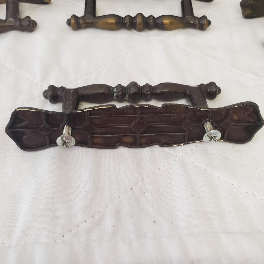 Lot of 10 Vintage Brass Amerock Carriage Cabinet Drawer Pulls w/ Back Plates #4