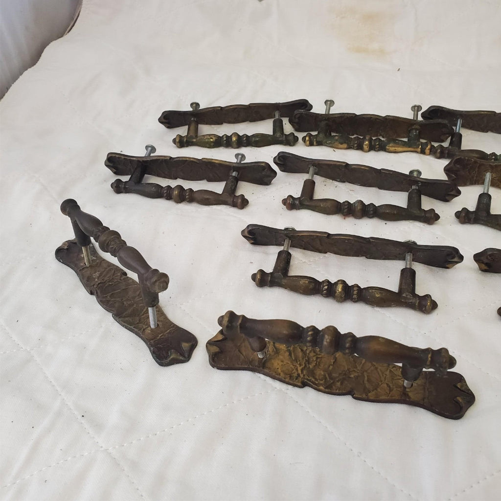 Lot of 10 Vintage Brass Amerock Carriage Cabinet Drawer Pulls w/ Back Plates #3
