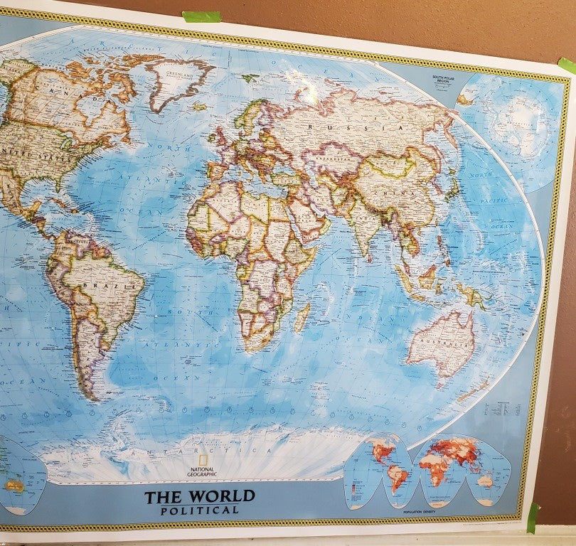 National Geographic Society THE WORLD MAP Physical Political 1994 43 x 30 inches