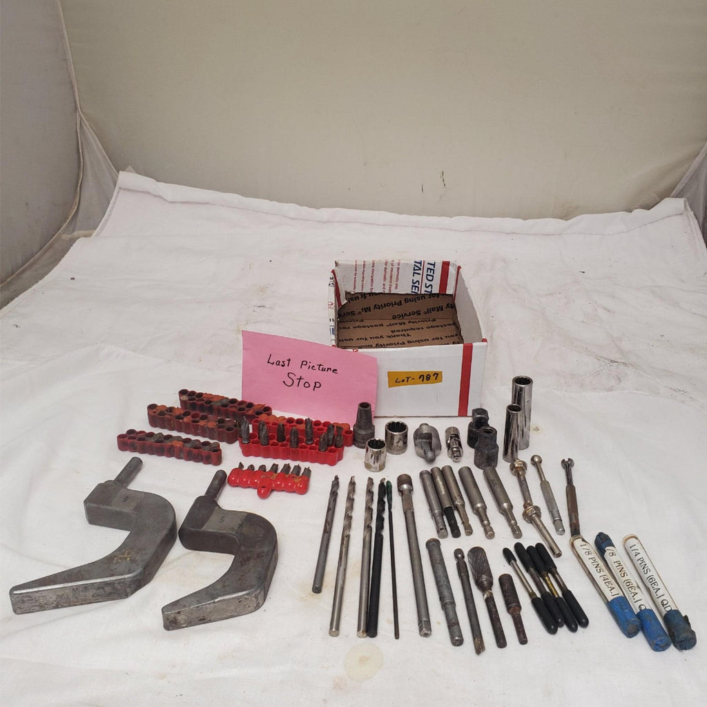 Mixed Lot of Metalworking Tools with Clamps Drill Bits & Socket Adapters LOT-787