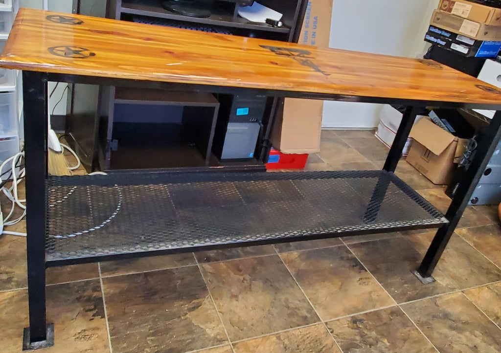 Oil Field Derrick Custom Made Wooden and Black Metal Long  Sofa Table 60 x 17 In