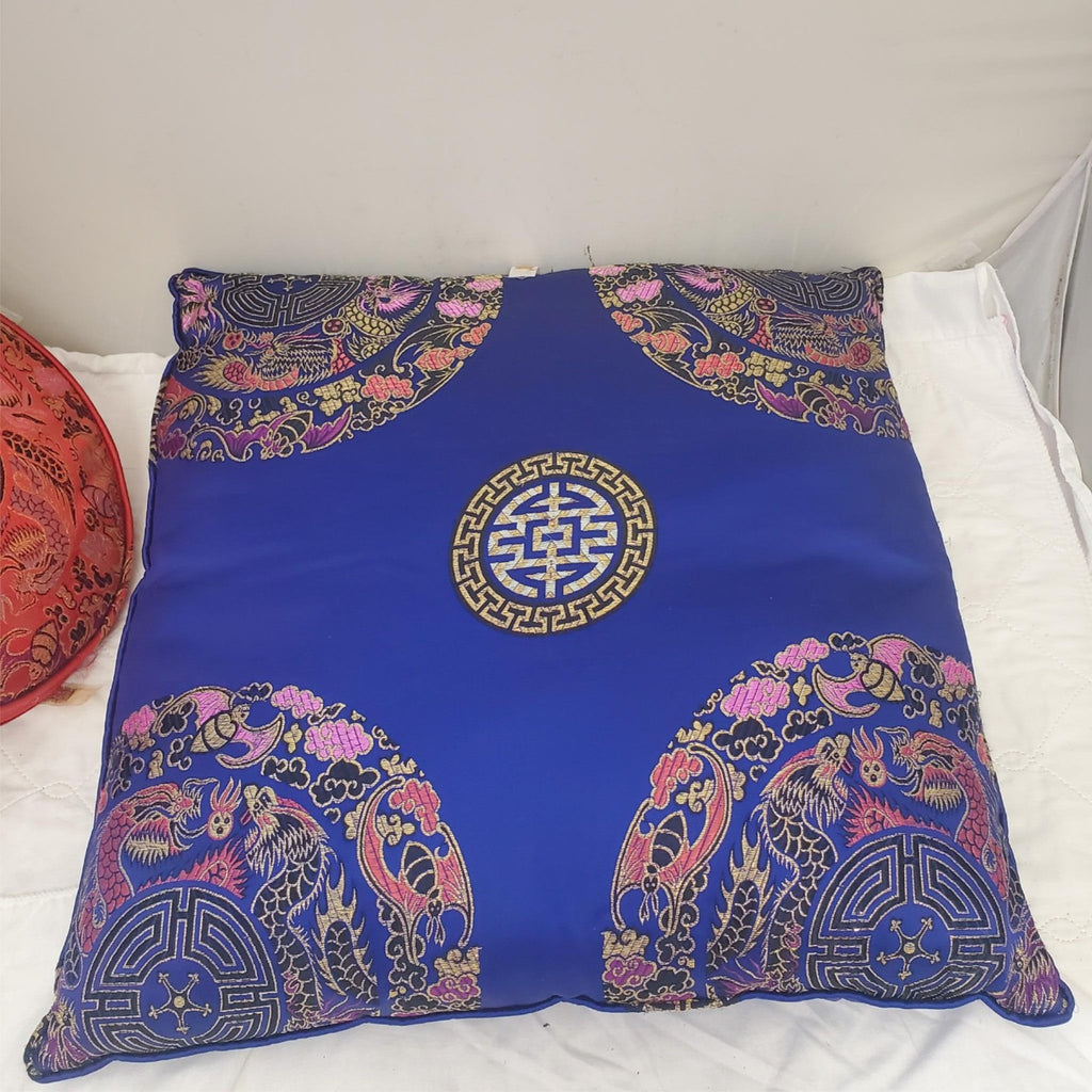 Royal Blue Embroidered Longevit Chinese Silk Pillow & Tibetan handmade Cushion 