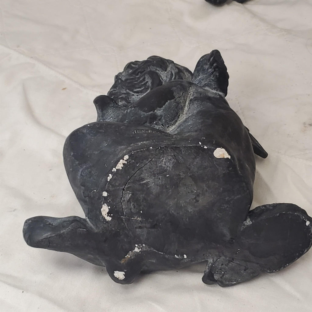 Pair of Black Angel Figurines Harp & Seated Cherub Statues