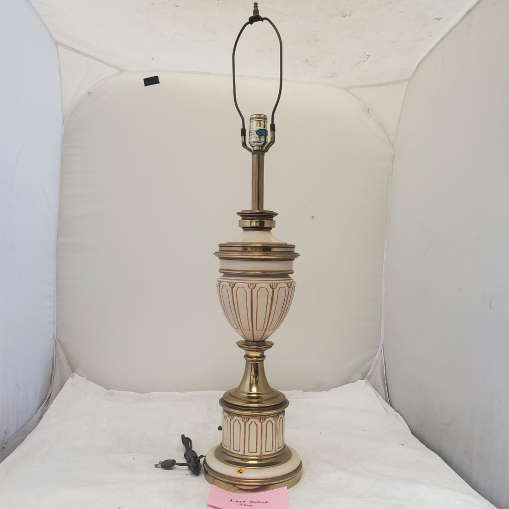 Vintage Stiffel Regency Brass and Ivory Enamel Urn Trophy Lamps L