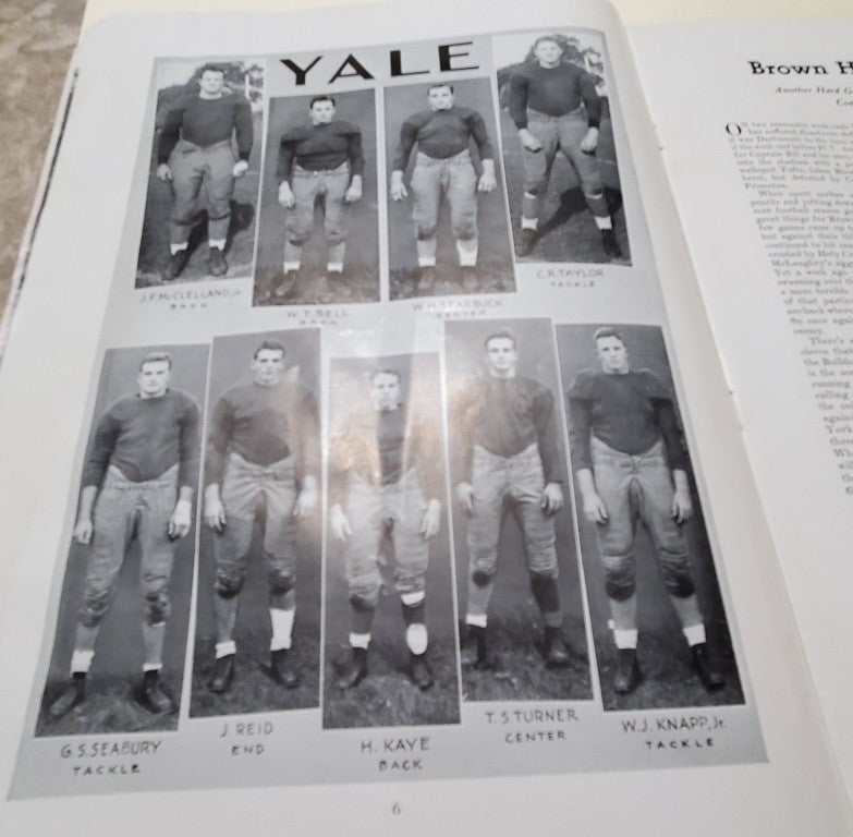 FOOTBALL Brown vs. Yale GAME Official Program November, 11 1939