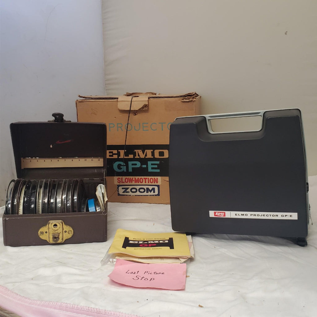 8mm Projector ELMO GP-E Slow Motion Zoom & Film Reel Storage Box