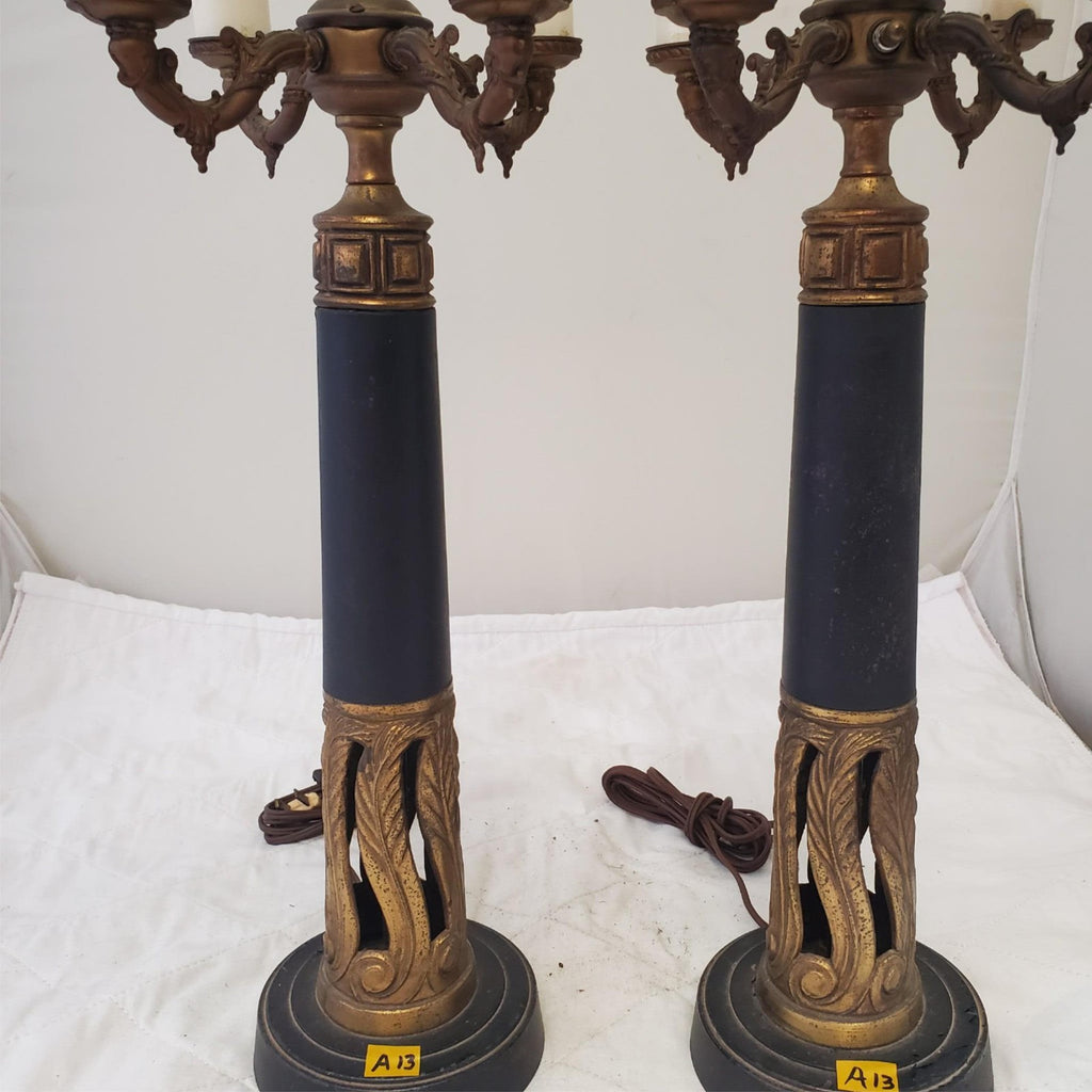 Lot of 2 Vintage Brass Candelabra Table Lamps A13
