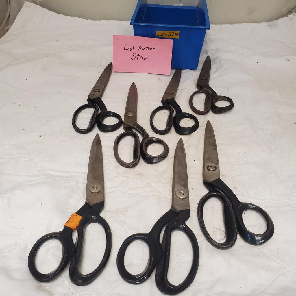 Lot of 7 Black Handle Vintage Large Nickel Scissors LOT-324