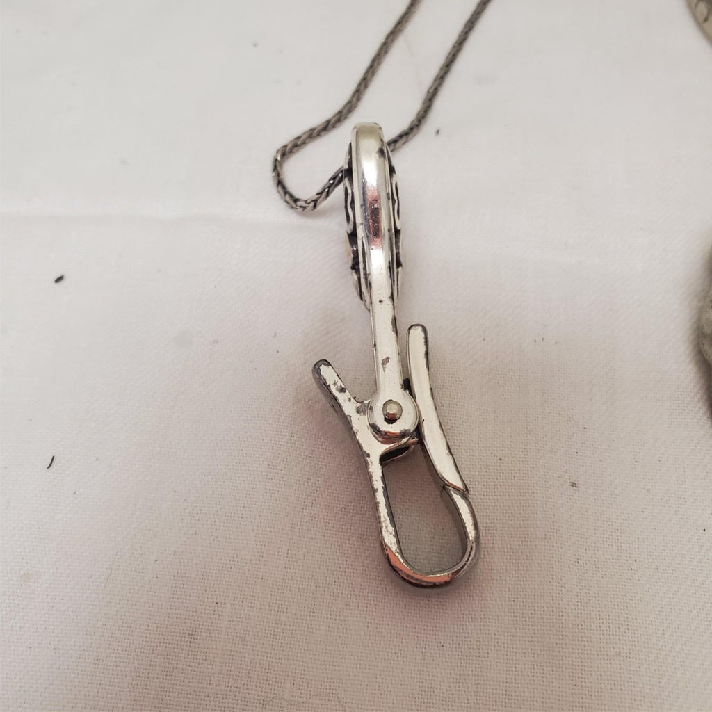 Brighton Floating Hearts Badge Clip Necklace, Silver Textured Curb Link Bracelet